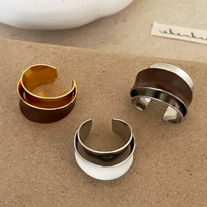 Layered Enamel Ring French Vintage Irregular Copper 18K Gold Plated Geometric Minimalist Finger Jewelry Women