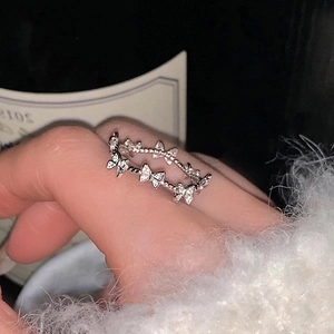 Butterfly Adjustable Ring Copper Zircon Micro Inlaid Elegant Twist Band Fashion Jewelry For Women Minimalist Style