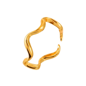 Minimalist gold wavy open ring with elegant curved lines and polished mirror finish