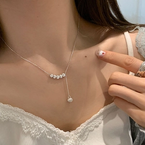 Collier En Y Avec Perles De Cuivre Minimaliste Ton Argent Mat Géométrique Lariat Chaîne De Clavicule Pour Femmes Bijoux De Mode