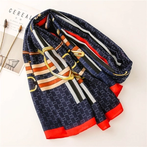 Fashionable cotton linen scarf with chain pattern and contrast edges for women