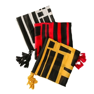 Soft cotton linen scarves with geometric patterns and tassels in three stylish colors
