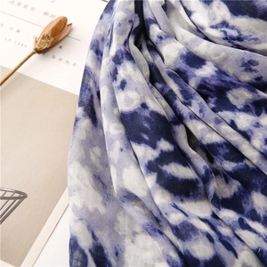 Detailed macro view of soft blue and white tie-dye fabric with light breathable texture