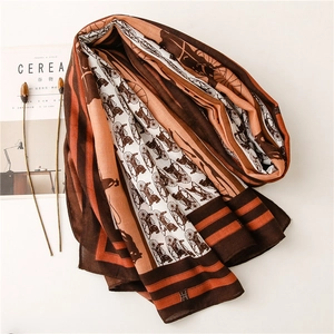Carriage print scarf in orange and brown cotton-linen blend for beach and outdoor use