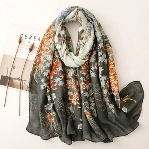 Écharpe Châle Floral Style Chinois Vintage Polyester Sensation Coton Lin Protection Solaire Femmes Voyage