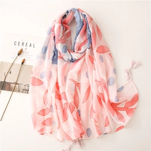 Floral Print Scarf Cotton Linen Feel Lightweight Sun Protection Shawl With Tassels For Women Summer Beach Wrap