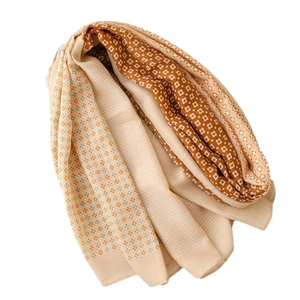 Elegante sciarpa a quadri toni terra con motivi a quadrifoglio e pois per donna