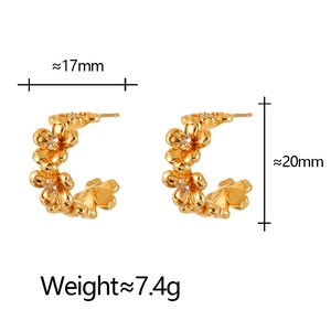 Elegant gold flower wreath earrings with cubic zirconia, sized 17mm x 20mm, 7.4g weight