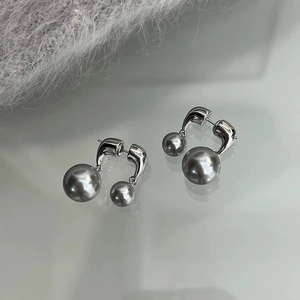 Boucles D Oreilles Double Künstliche Perle Cuivre Elégant Géométrique Minimaliste Luxe Accessoire Mode Femme