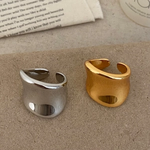 Minimalist Irregular Wide Band Open Ring Copper Liquid Metal Style Adjustable Asymmetric Fashion Jewelry For Women
