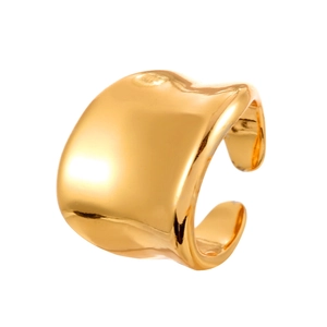 Polished gold asymmetric open ring with minimalist fluid organic design for women