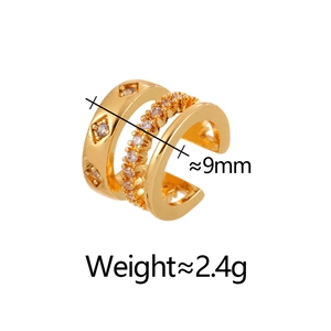 Detail of multi-layer gold ear cuff with inner diameter 9mm and zircon stone inlay