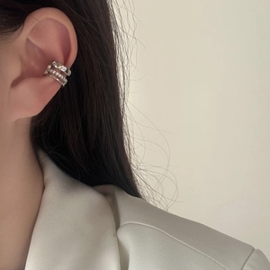 Elegant multi-layer silver ear cuff featuring sparkling cubic zirconia for women