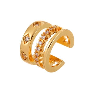 Three-layer gold ear cuff with cubic zirconia pavé and polished geometric design