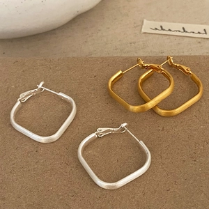 Boucles d'Oreilles Créoles Carrées Minimalistes Cuivre Brossé Tige Bijoux Géométriques Femmes Mode