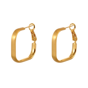Boucles d'oreilles créoles carrées dorées avec finition brossée et design géométrique