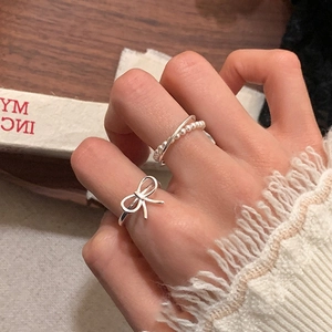 Adjustable Bow And Faux Artificial Pearl Rings Copper Minimalist Sweet Fashion Jewelry For Women