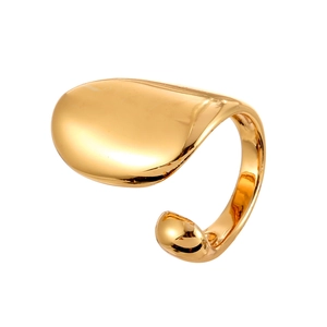 Polished gold adjustable open ring with irregular teardrop organic pebble design