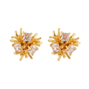 Luxurious firework zircon gold plated earrings featuring a radiant starburst pattern