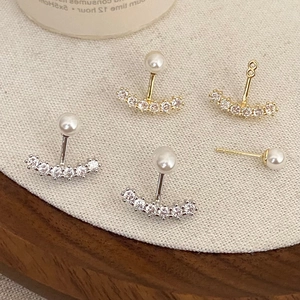 Artificial Pearl Zircon Butterfly Bow Ear Jacket Earrings Gold Plated French Style Minimalist Jewelry For Women Daily Accessory