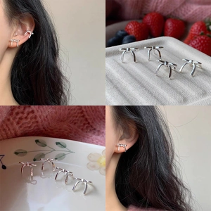 Bowknot Ribbon Stud Earrings And Ear Cuff Copper Silver Plated Simple Delicate Fashion Jewelry For Women Daily Versatile