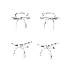Elegant 925 sterling silver bow knot stud earrings and ear cuff set in silver finish