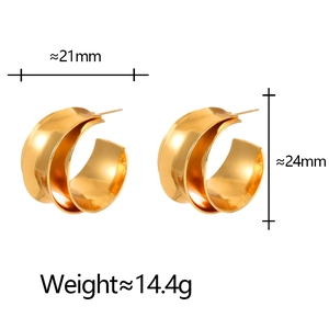 Irregular double layered golden hoop earrings with high polished glossy finish for women