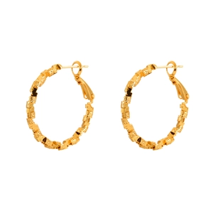 Minimalist gold oversized hoop earrings with hammered texture and classic post closure