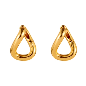 Elegant gold teardrop earrings with a unique twisted design and polished mirror finish
