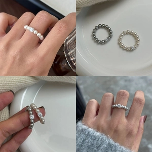 Elegant Beaded Artificial Pearl Ring With Square Zircon Crystal Centerpiece Fashion Niche Style Jewelry For Women