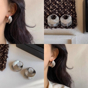 Textured Copper Hoop Earrings Wave Shell Shape French Vintage Style With 925 Sterling Silver Earring Post For Women
