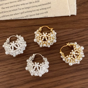 Boucles D'oreilles Créoles Vintage Françaises Künstliche Perles Grappe Bijoux En Laiton Rétro Élégant Rond Pour Femmes