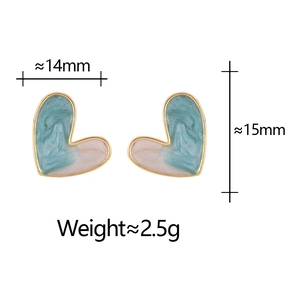 Detailed size chart showing 14mm heart studs with pink and blue marble pattern