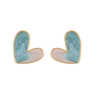 Chic heart-shaped stud earrings with marble enamel inlay and gold metallic border