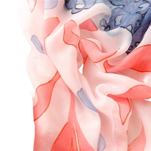 Floral print lightweight summer silk scarf with abstract pink and blue patterns