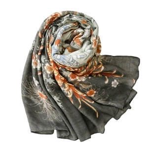 Écharpe rétro femme vert foncé à motif floral effet coton et lin pour la plage