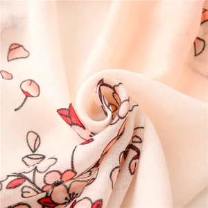 Rosa Baumwoll-Leinen Schal mit Blumendruck und weicher Textur für Damen im Frühling