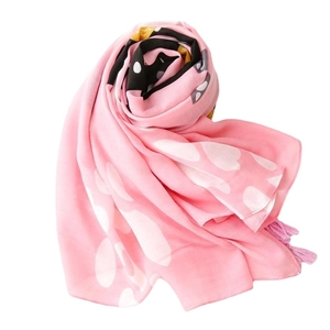 Pink beach scarf with large colorful dots and fringe tassels for sun protection