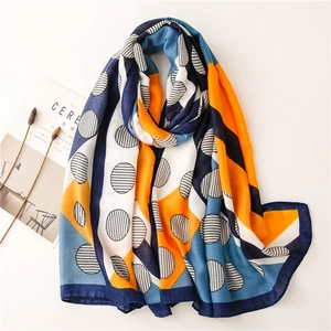Women Geometric Color Block Scarf Fashion Polka Dot Stripe Shawl Sun Protection Beach Wrap Soft Artistic Polyester