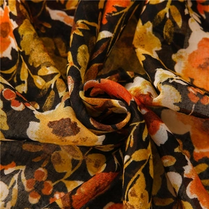 Vintage floral printed cotton linen feel scarf with vibrant patterns for sun protection