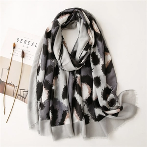 Fashion Women Leopard Print Scarf Cotton Linen Feel Large Shawl Winter Warm Wrap With Tassels Animal Printed Neck Wear