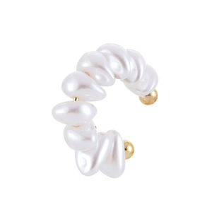 Elegant French vintage C-shaped pearl ear cuff in champagne gold and white finish