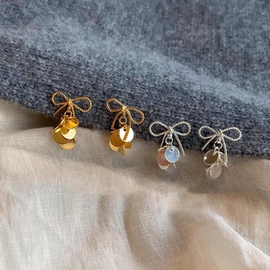 Bowknot Sequin Tassel Stud Earrings Copper 18K Gold Silver Plated Elegant Fashion Jewelry For Women Daily Commute