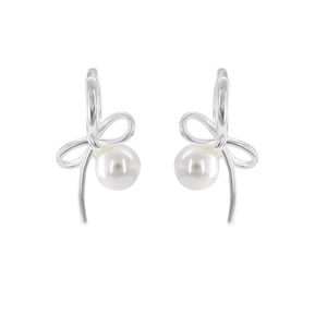 Elegant bow knot pearl earrings in S925 sterling silver for a vintage french style look