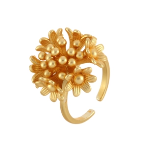 Matte gold adjustable flower ring with intricate floral cluster design for women