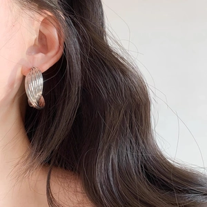 Detail shot of silver twisted textured hoop earrings showing intricate layered design