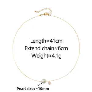 Détail du collier de perles dorées élégant avec perle de 10mm et zircon étincelant