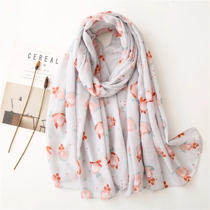 Elegant Floral Print Scarf Shawl Lightweight Polyester Cotton Linen Feel Sun Protection Wrap For Women