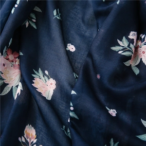 Elegant navy blue floral sun protection shawl and scarf with vintage flower print