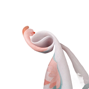 Lightweight cotton linen floral scarf shawl with pink and cyan petal print for summer